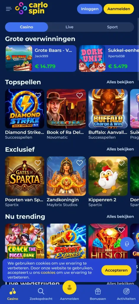 Carlospin PWA-installatie en mobiele casino-interface